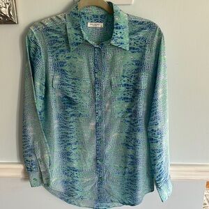 Equipment Green and Blue Button Down Shirt